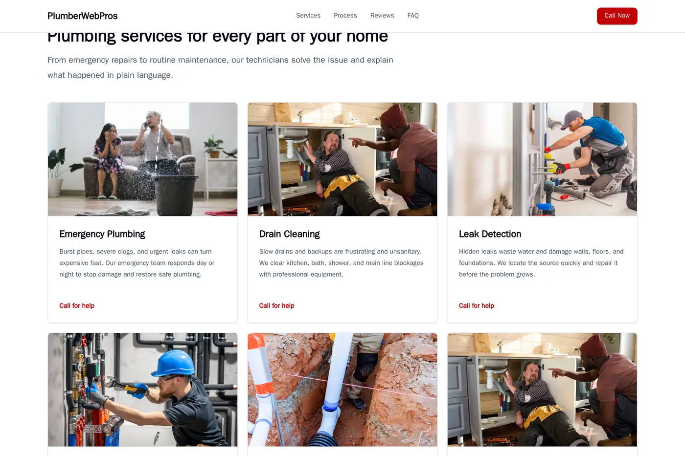 A services page from a site we built: each service is its own labelled block with its own short description.